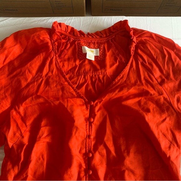 Maeve Anthropologie Audie Blouse Womens Small 100% Linen Orange Long Sleeve Boho - Picture 4 of 13